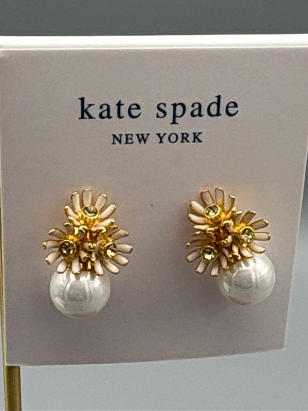 kate spade Gold, White and Pale Pink Floral Pearl Drop Earrings